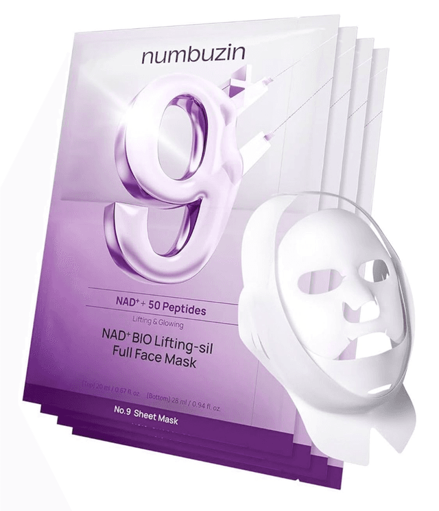 NUMBUZIN No.9 NAD Bio Lifting-sil Full Face Mask (4Pc) + reusable face wrap 